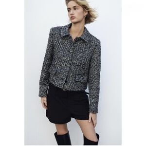 Zara Women's Tweed Blazer - Black and Gray